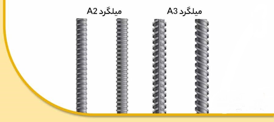 بررسی شکل ظاهری میلگردهای A2 و A3